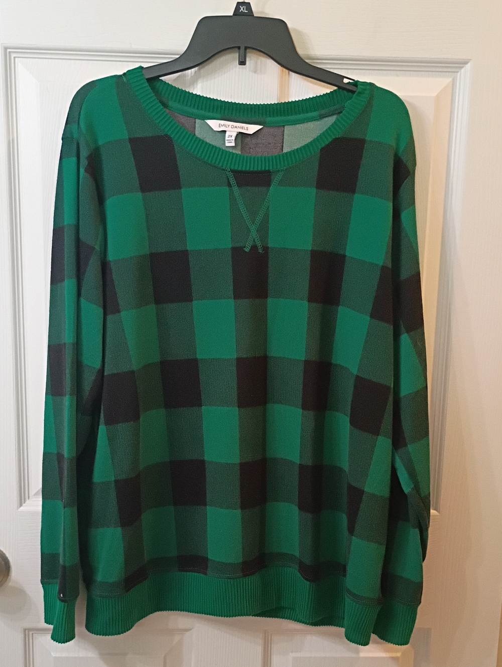 Emily Daniels Green and Black Buffalo Plaid Crewneck Sweater